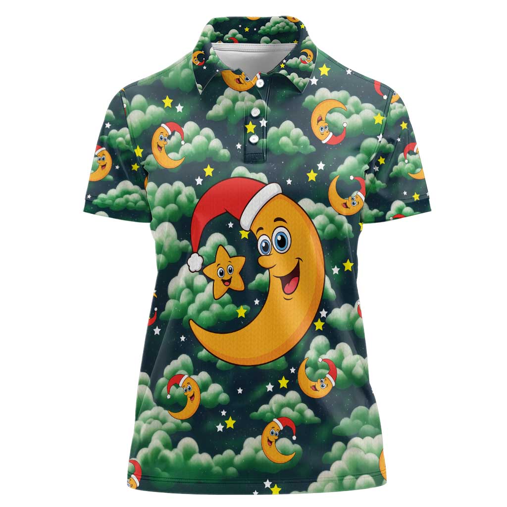 Christmas Moon and Star Women Polo Shirt Xmas Holiday Patterns - Wonder Print Shop