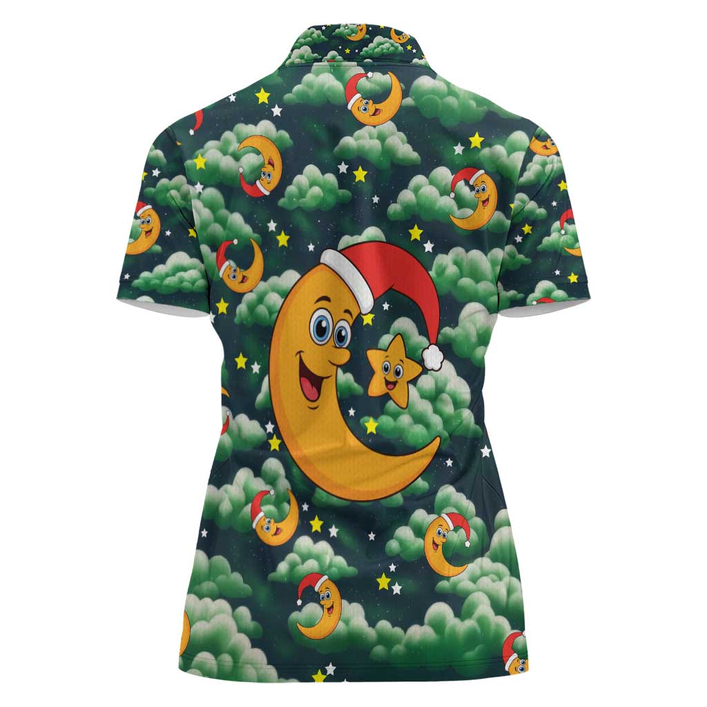 Christmas Moon and Star Women Polo Shirt Xmas Holiday Patterns - Wonder Print Shop