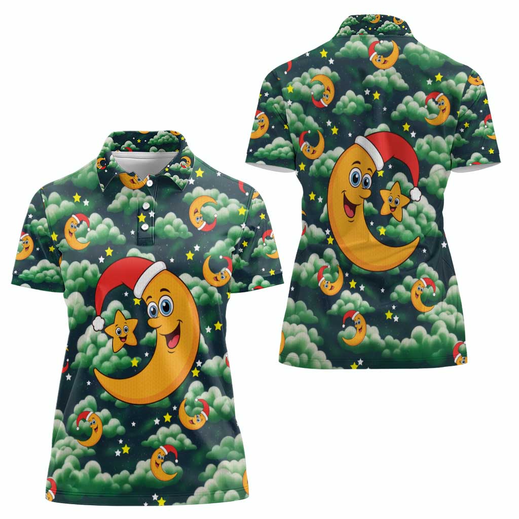 Christmas Moon and Star Women Polo Shirt Xmas Holiday Patterns - Wonder Print Shop