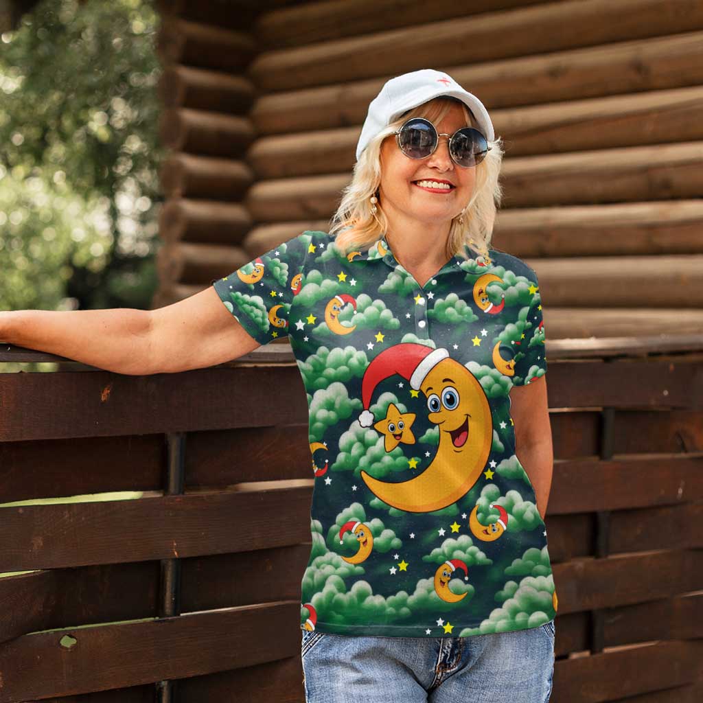 Christmas Moon and Star Women Polo Shirt Xmas Holiday Patterns - Wonder Print Shop