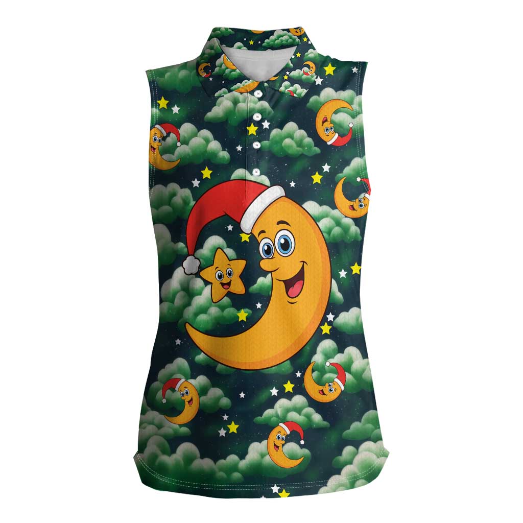 Christmas Moon and Star Women Sleeveless Polo Shirt Xmas Holiday Patterns - Wonder Print Shop