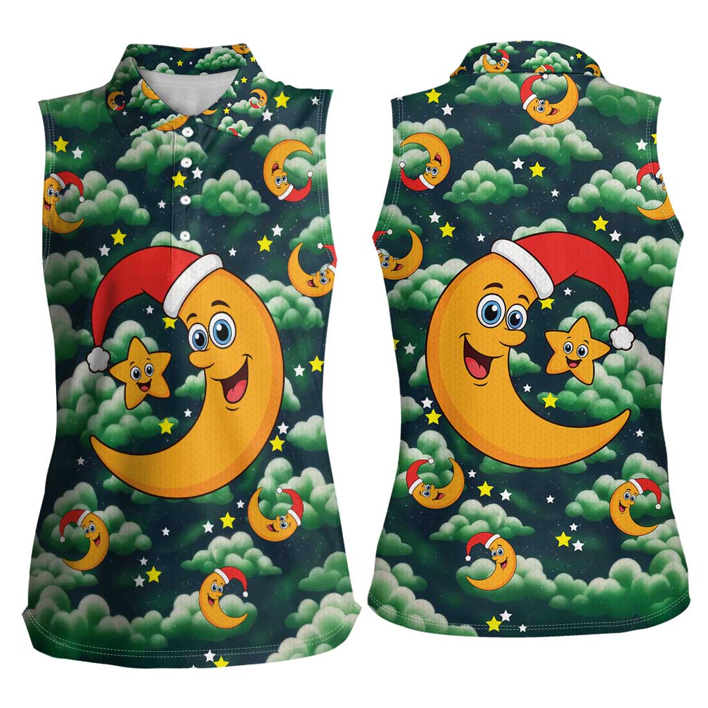 Christmas Moon and Star Women Sleeveless Polo Shirt Xmas Holiday Patterns - Wonder Print Shop