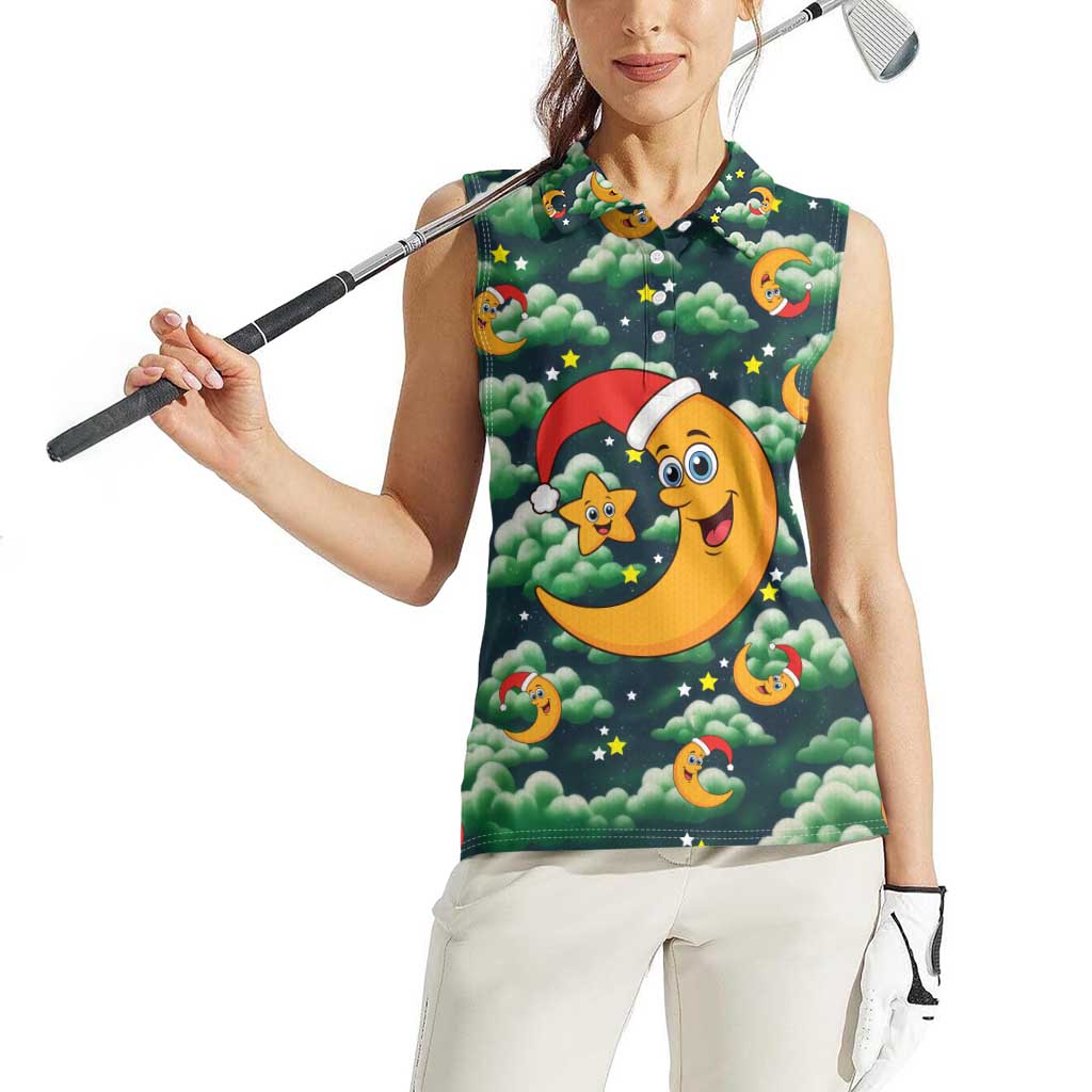 Christmas Moon and Star Women Sleeveless Polo Shirt Xmas Holiday Patterns - Wonder Print Shop