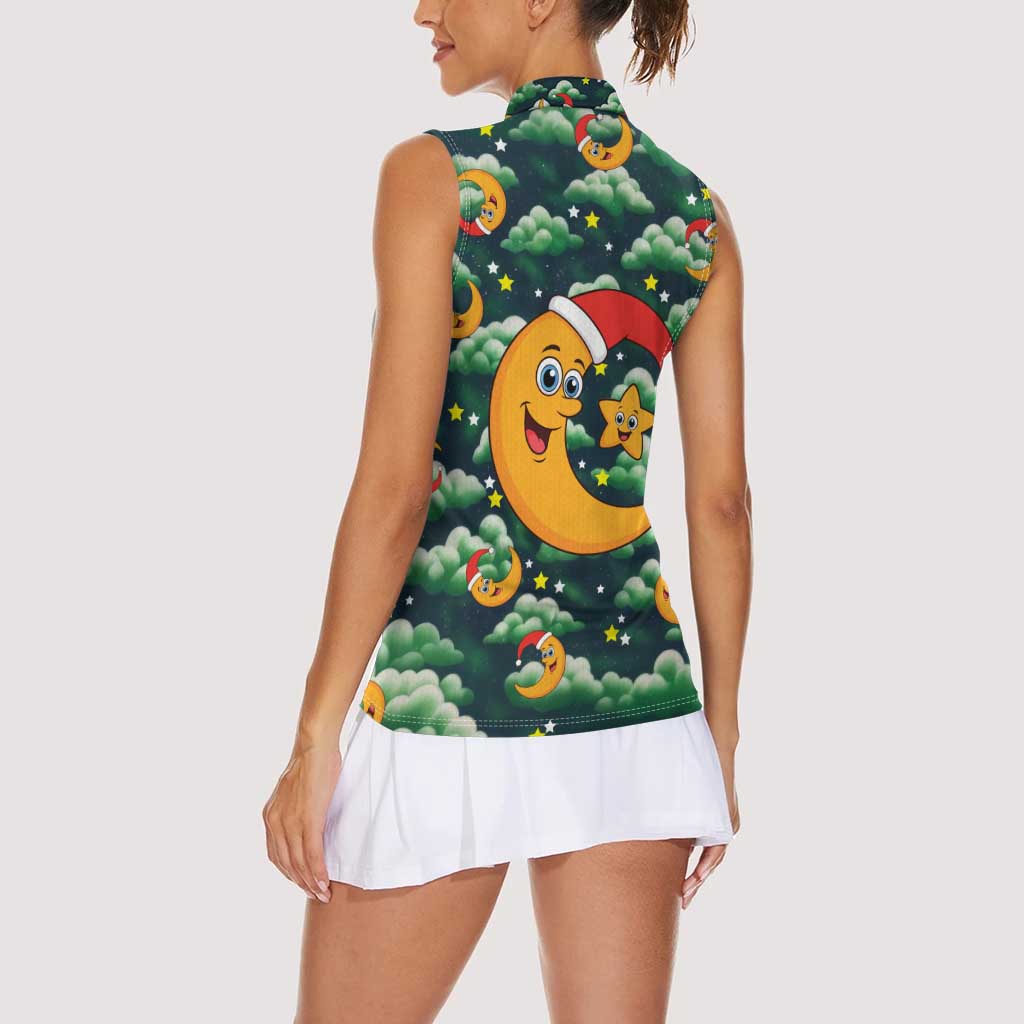 Christmas Moon and Star Women Sleeveless Polo Shirt Xmas Holiday Patterns - Wonder Print Shop