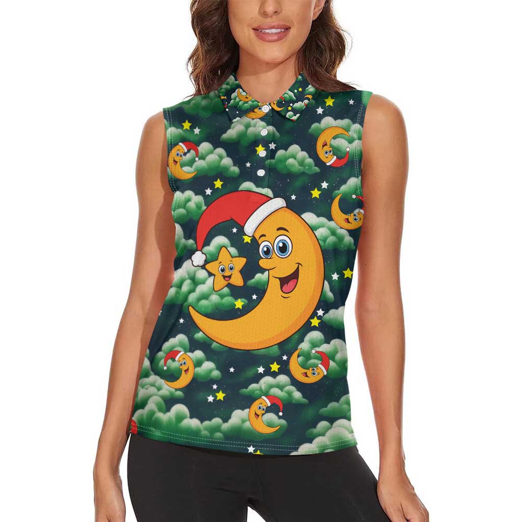 Christmas Moon and Star Women Sleeveless Polo Shirt Xmas Holiday Patterns - Wonder Print Shop