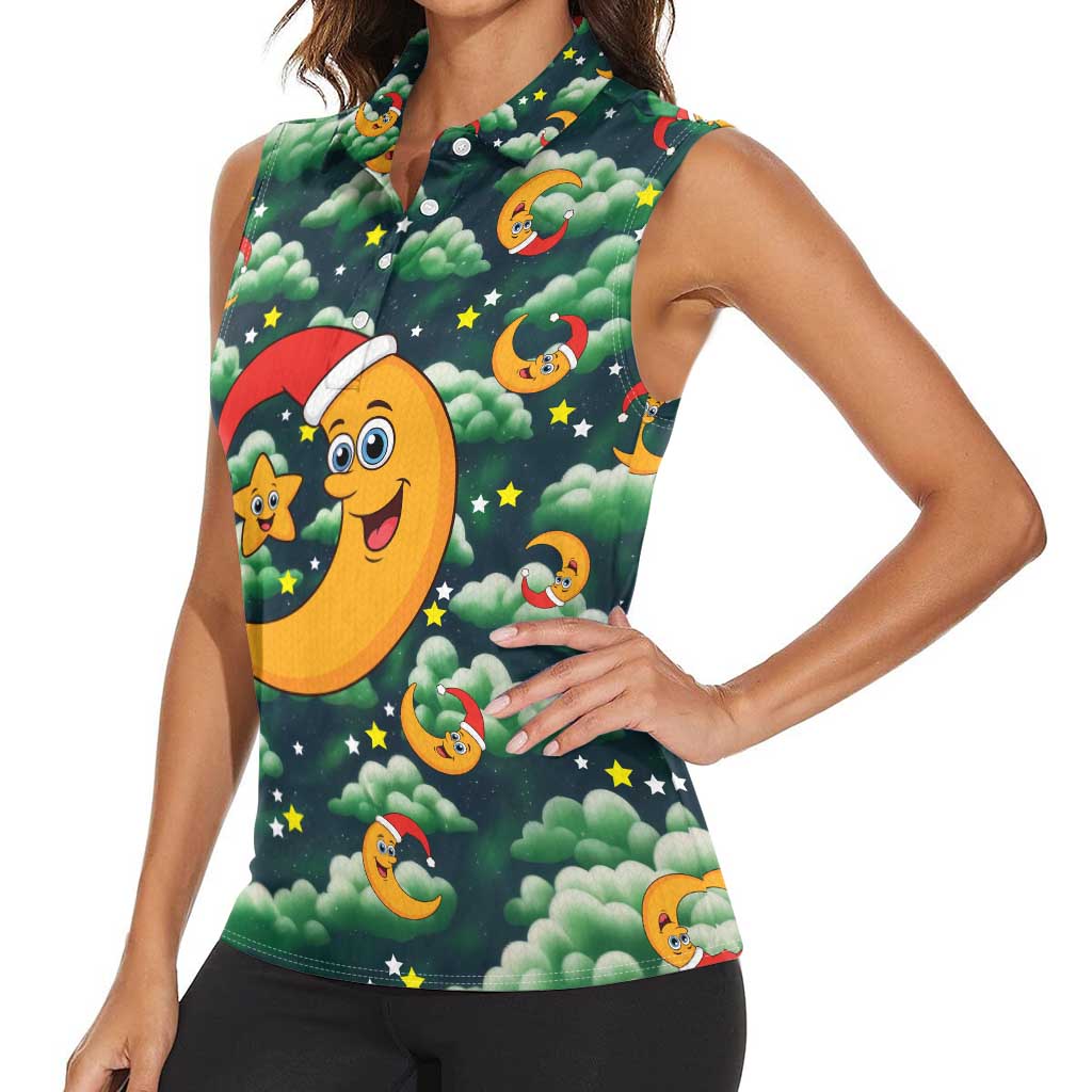 Christmas Moon and Star Women Sleeveless Polo Shirt Xmas Holiday Patterns - Wonder Print Shop
