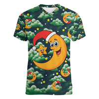 Christmas Moon and Star Women V-Neck T-Shirt Xmas Holiday Patterns - Wonder Print Shop