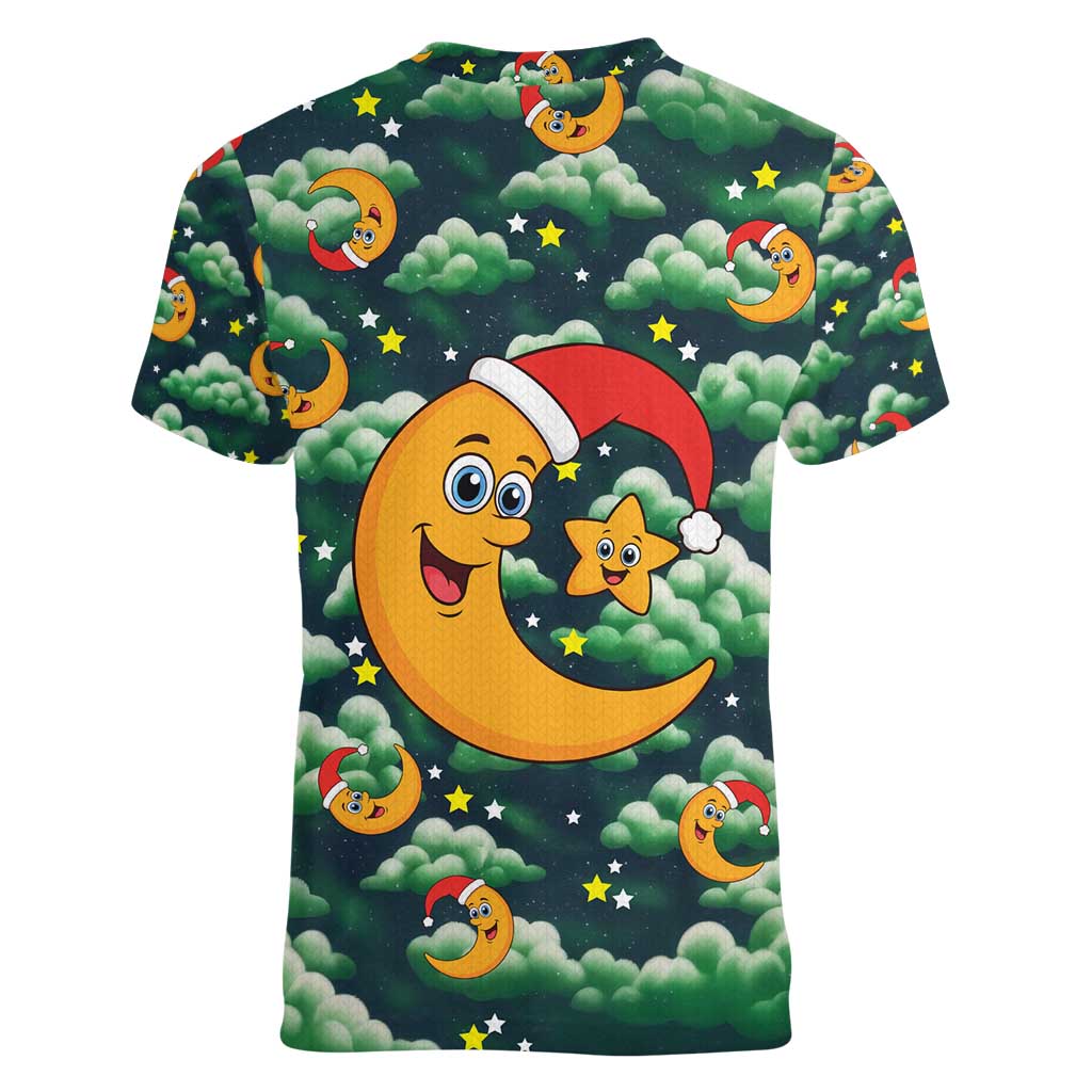 Christmas Moon and Star Women V-Neck T-Shirt Xmas Holiday Patterns - Wonder Print Shop