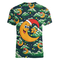 Christmas Moon and Star Women V-Neck T-Shirt Xmas Holiday Patterns - Wonder Print Shop