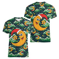 Christmas Moon and Star Women V-Neck T-Shirt Xmas Holiday Patterns - Wonder Print Shop