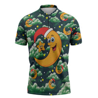 Christmas Moon and Star Zipper Polo Shirt Xmas Holiday Patterns - Wonder Print Shop