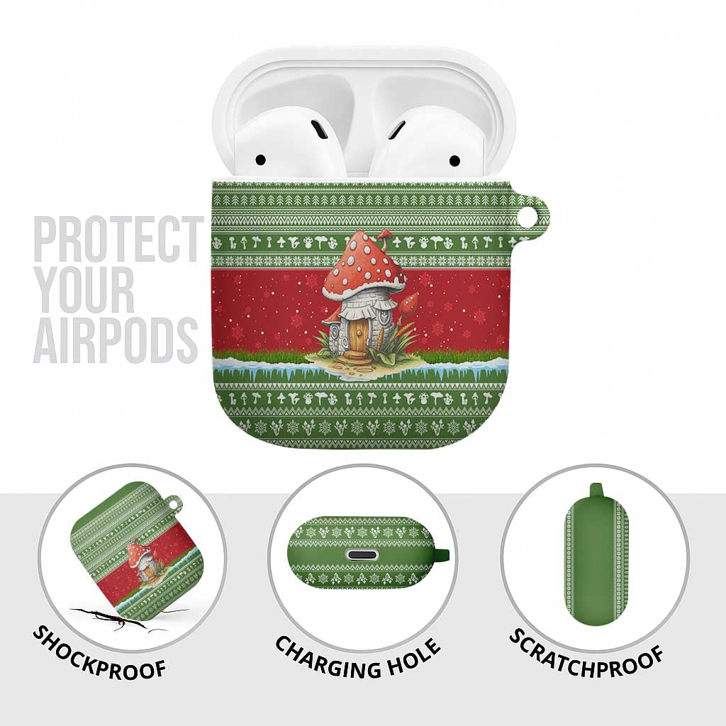 Christmas Mushroom House AirPods Case Xmas Holiday Patterns - Wonder Print Shop