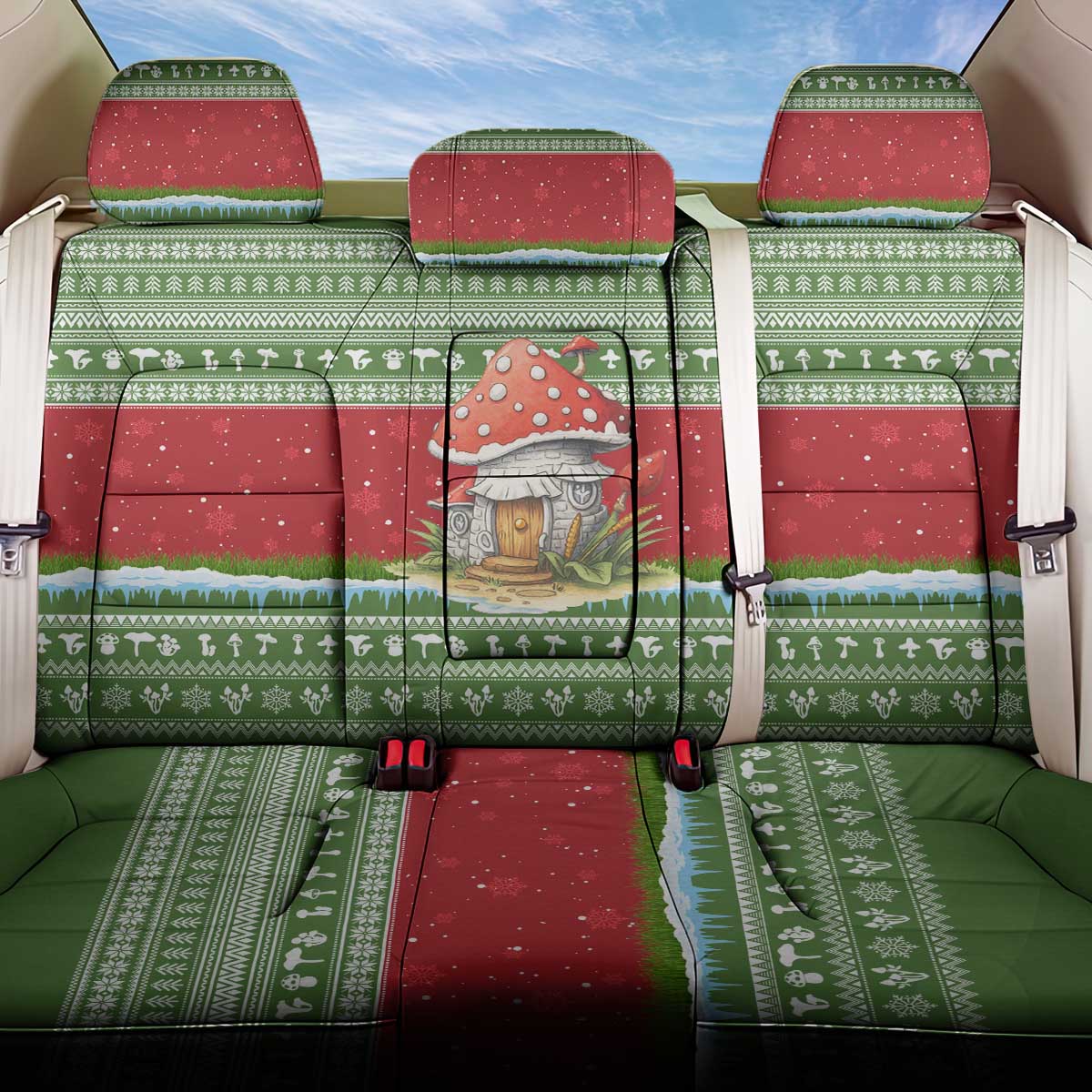 Christmas Mushroom House Back Car Seat Cover Xmas Holiday Patterns - Wonder Print Shop