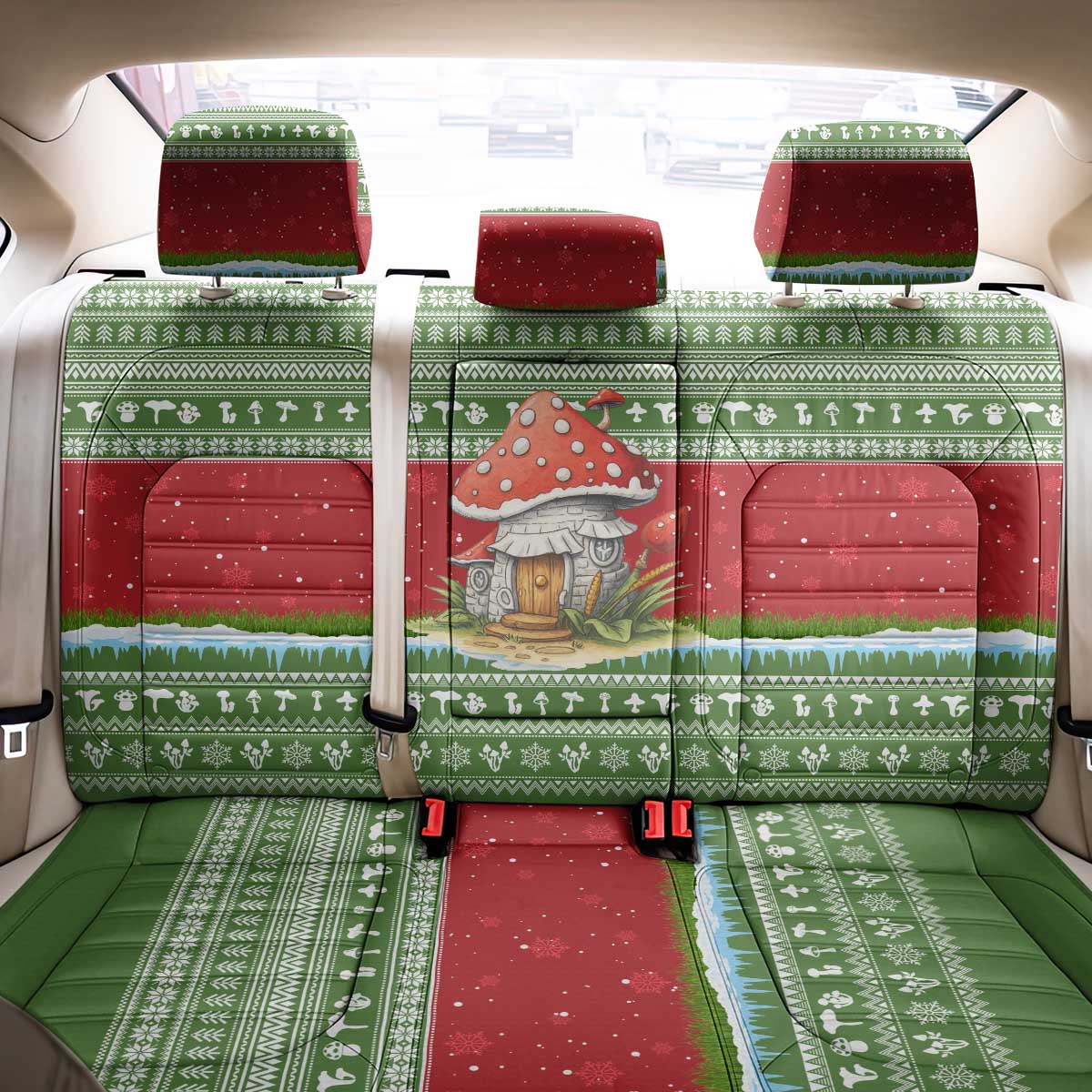 Christmas Mushroom House Back Car Seat Cover Xmas Holiday Patterns - Wonder Print Shop