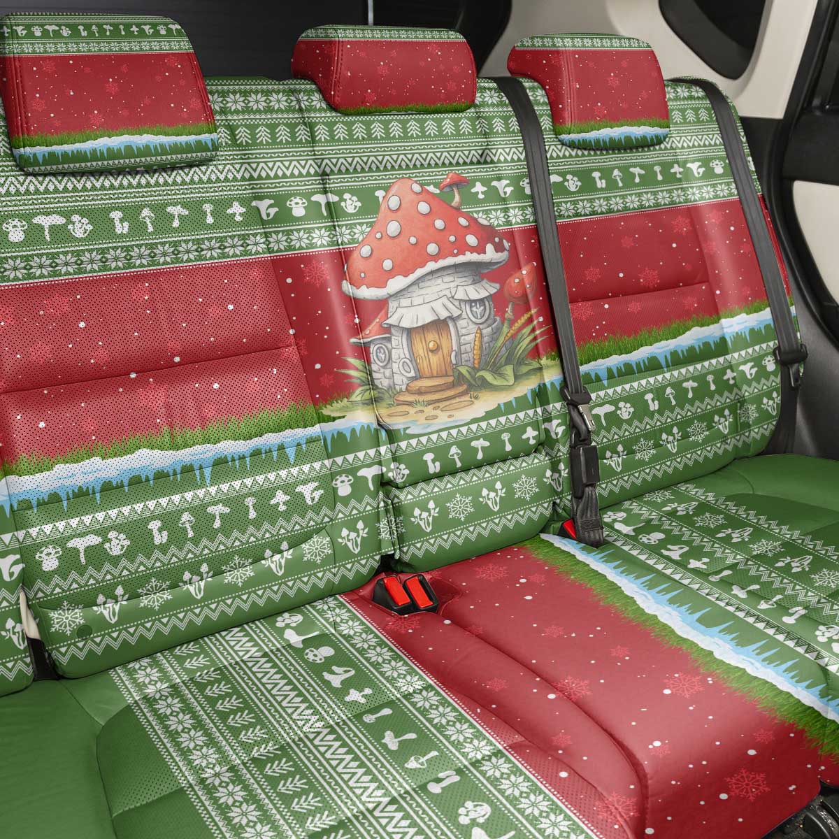 Christmas Mushroom House Back Car Seat Cover Xmas Holiday Patterns - Wonder Print Shop