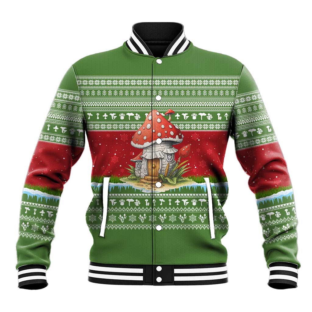 Christmas Mushroom House Baseball Jacket Xmas Holiday Patterns - Wonder Print Shop