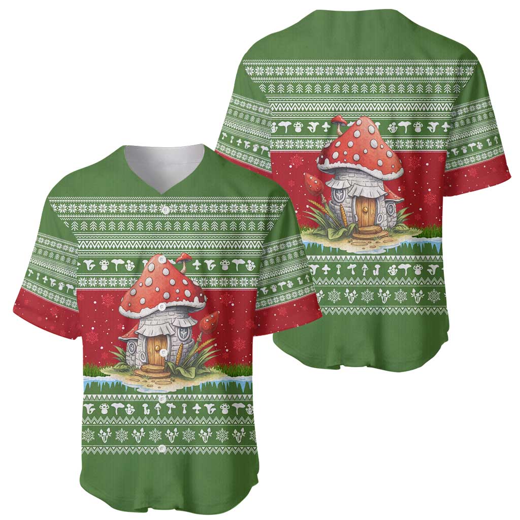 Christmas Mushroom House Baseball Jersey Xmas Holiday Patterns - Wonder Print Shop