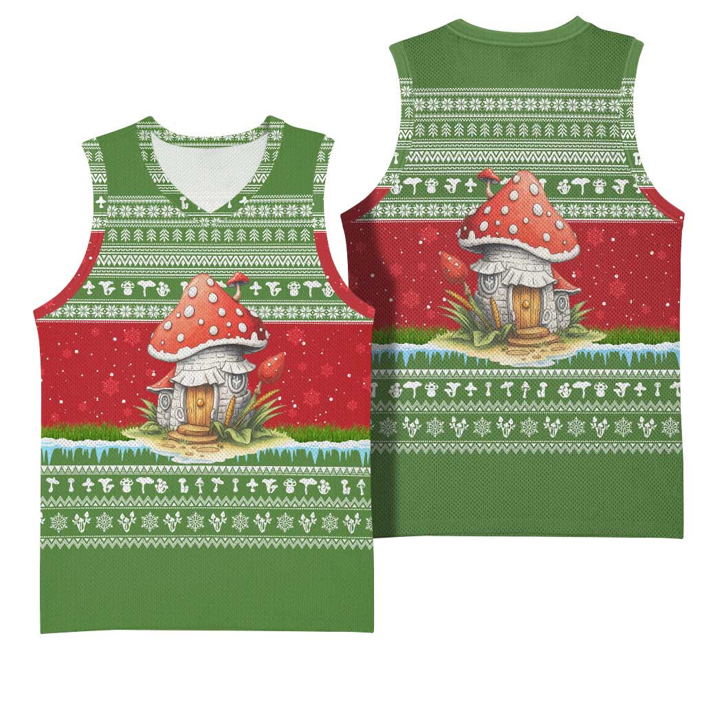 Christmas Mushroom House Basketball Jersey Xmas Holiday Patterns - Wonder Print Shop