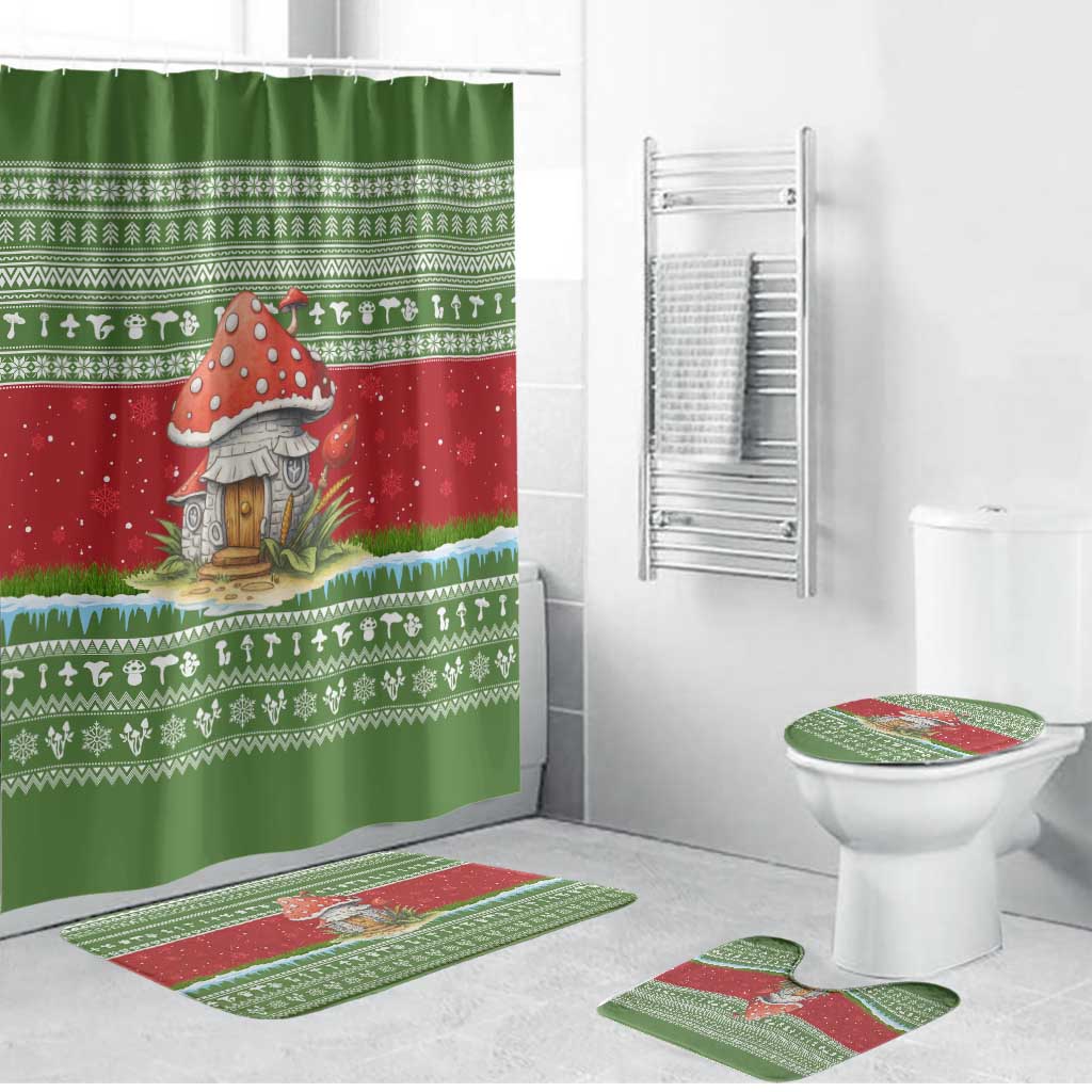 Christmas Mushroom House Bathroom Set Xmas Holiday Patterns - Wonder Print Shop