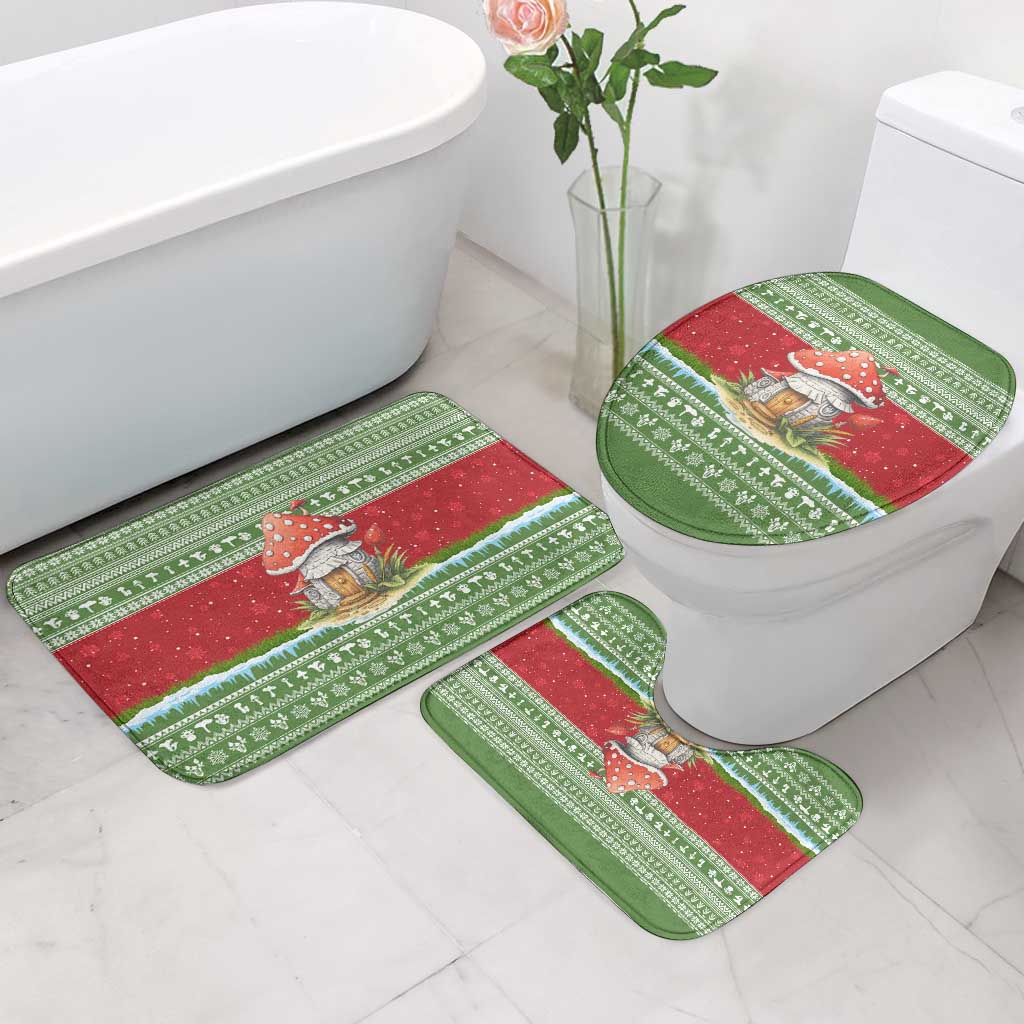 Christmas Mushroom House Bathroom Set Xmas Holiday Patterns - Wonder Print Shop