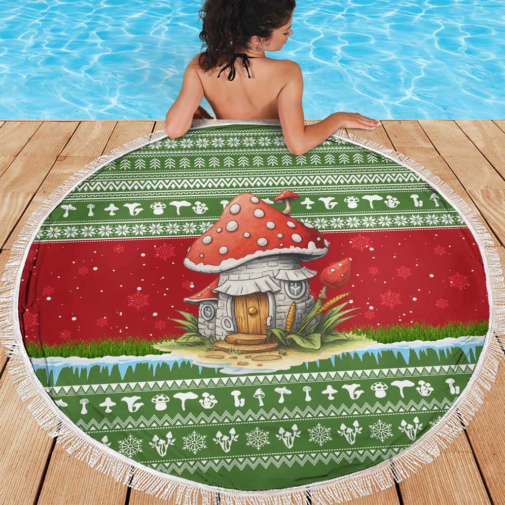Christmas Mushroom House Beach Blanket Xmas Holiday Patterns - Wonder Print Shop