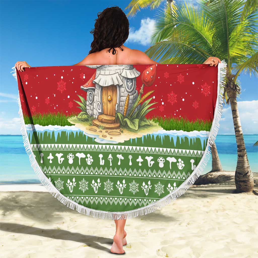 Christmas Mushroom House Beach Blanket Xmas Holiday Patterns - Wonder Print Shop