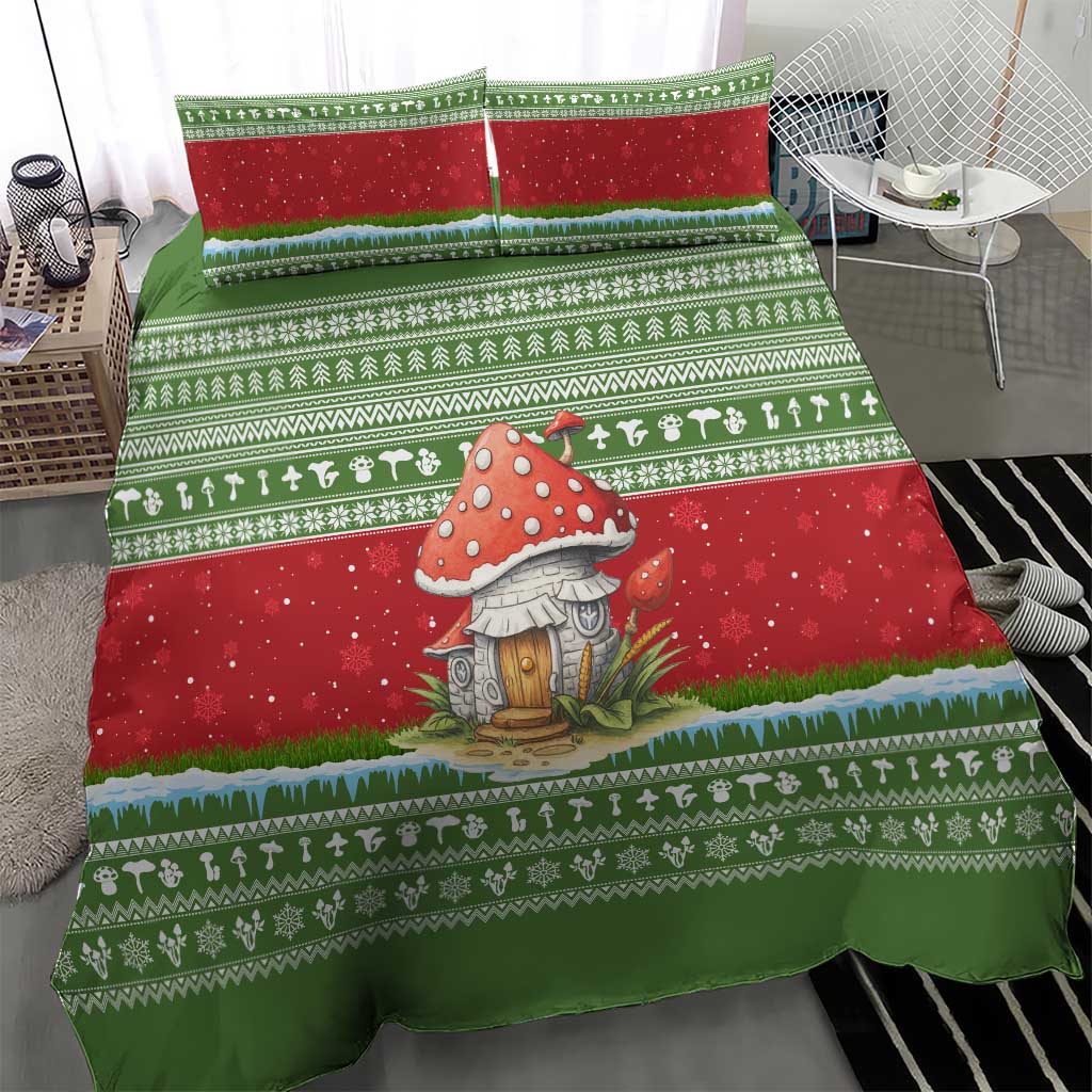 Christmas Mushroom House Bedding Set Xmas Holiday Patterns - Wonder Print Shop