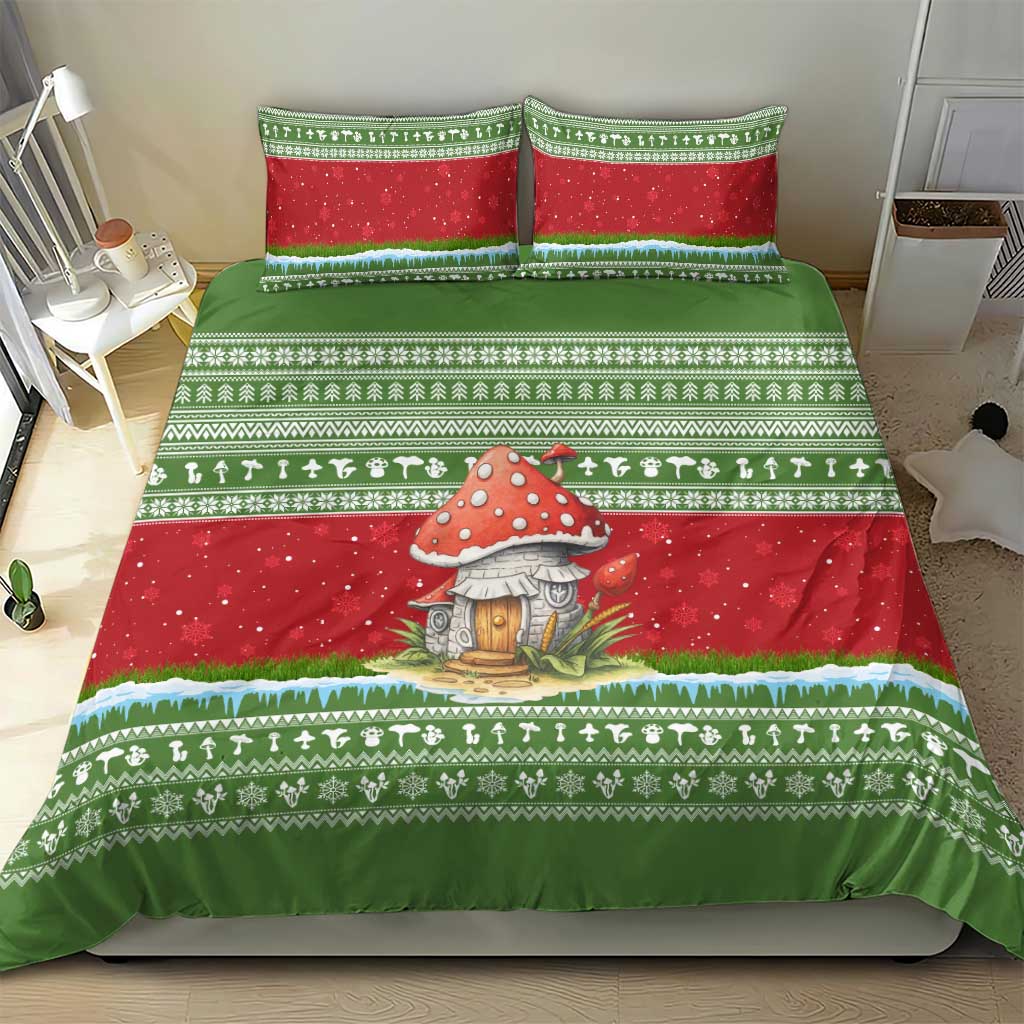 Christmas Mushroom House Bedding Set Xmas Holiday Patterns - Wonder Print Shop