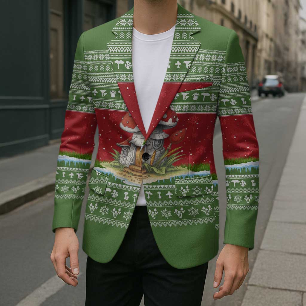Christmas Mushroom House Blazer Xmas Holiday Patterns - Wonder Print Shop