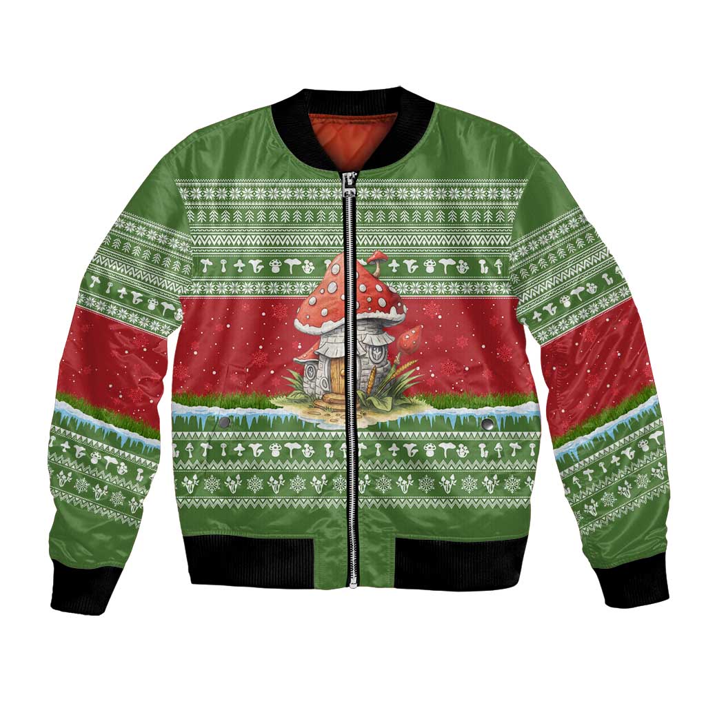 Christmas Mushroom House Bomber Jacket Xmas Holiday Patterns - Wonder Print Shop