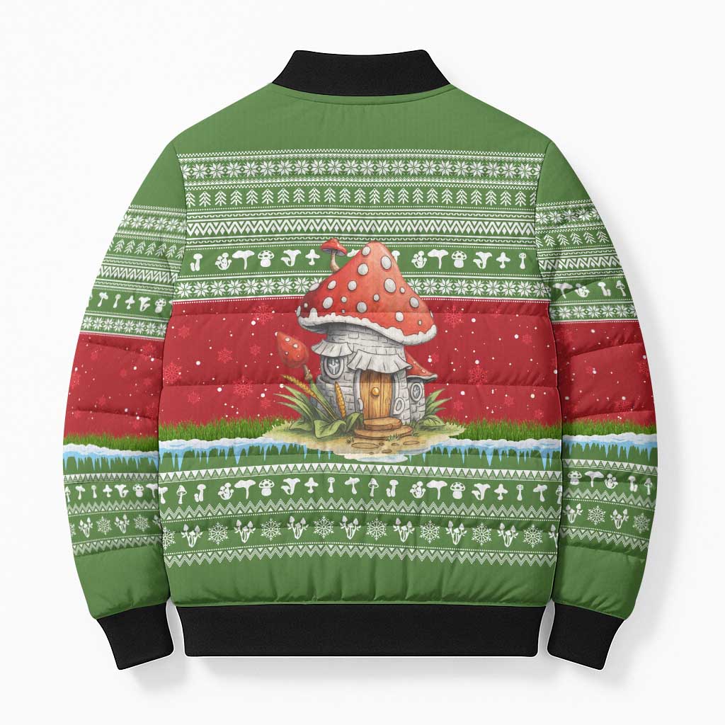 Christmas Mushroom House Bomber Puffer Jacket Xmas Holiday Patterns - Wonder Print Shop