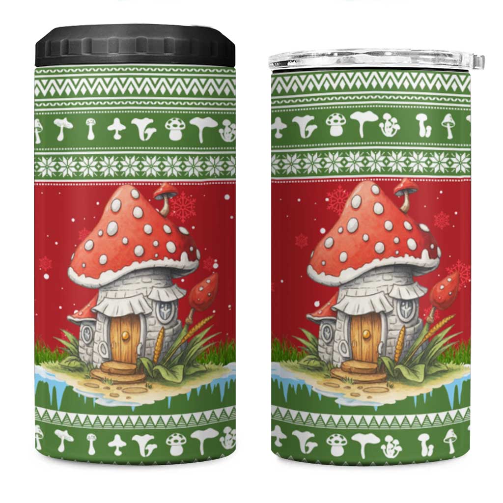 Christmas Mushroom House 4 in 1 Can Cooler Tumbler Xmas Holiday Patterns - Wonder Print Shop