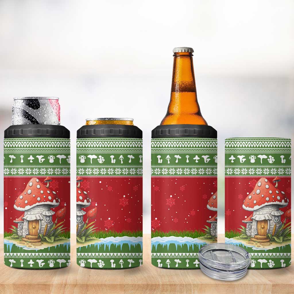 Christmas Mushroom House 4 in 1 Can Cooler Tumbler Xmas Holiday Patterns - Wonder Print Shop