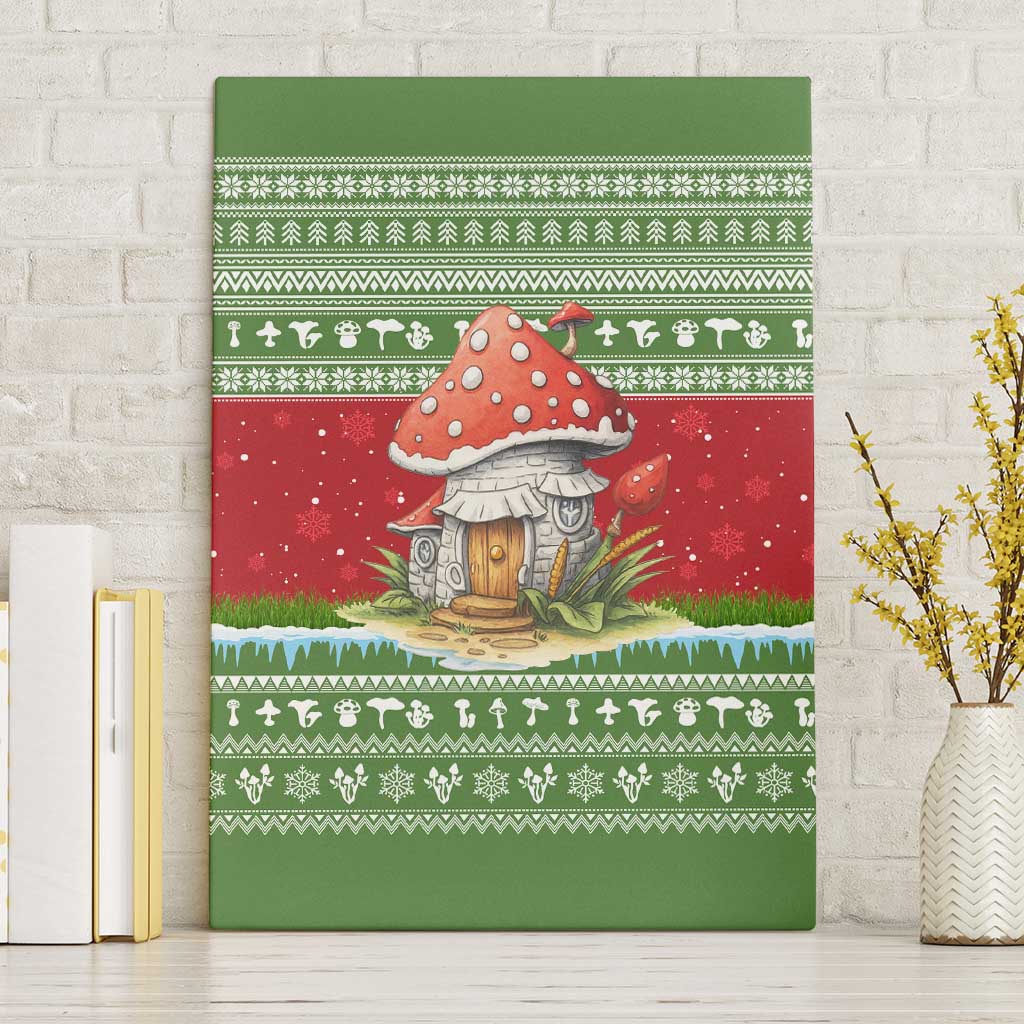 Christmas Mushroom House Canvas Wall Art Xmas Holiday Patterns - Wonder Print Shop