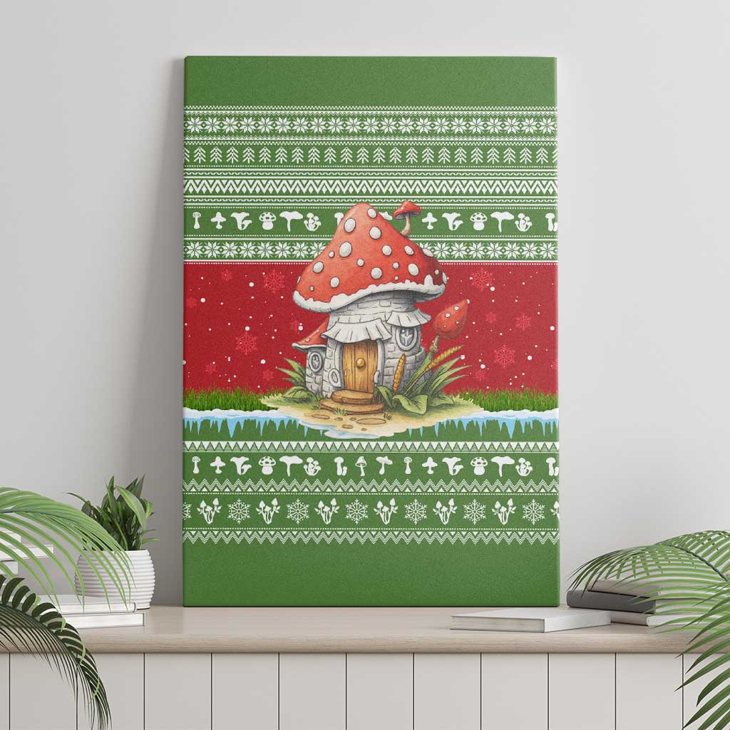 Christmas Mushroom House Canvas Wall Art Xmas Holiday Patterns - Wonder Print Shop