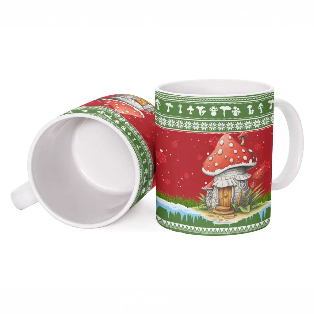 Christmas Mushroom House Ceramic Mug Xmas Holiday Patterns - Wonder Print Shop