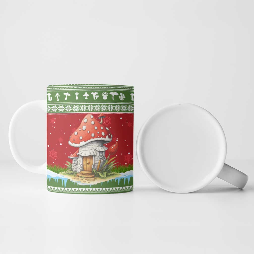 Christmas Mushroom House Ceramic Mug Xmas Holiday Patterns - Wonder Print Shop