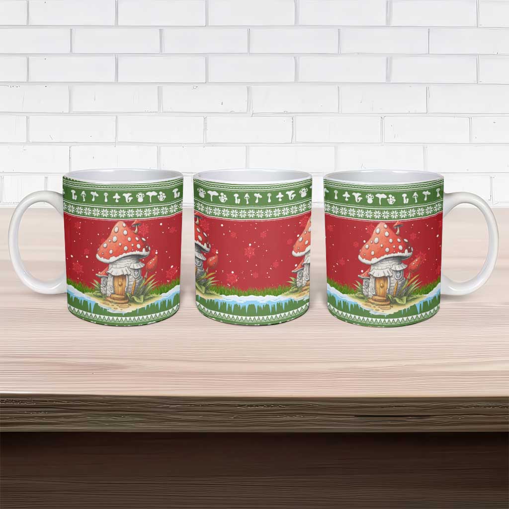 Christmas Mushroom House Ceramic Mug Xmas Holiday Patterns - Wonder Print Shop