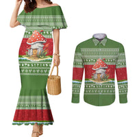 Christmas Mushroom House Couples Matching Mermaid Dress and Long Sleeve Button Shirt Xmas Holiday Patterns - Wonder Print Shop