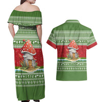 Christmas Mushroom House Couples Matching Off Shoulder Maxi Dress and Hawaiian Shirt Xmas Holiday Patterns - Wonder Print Shop