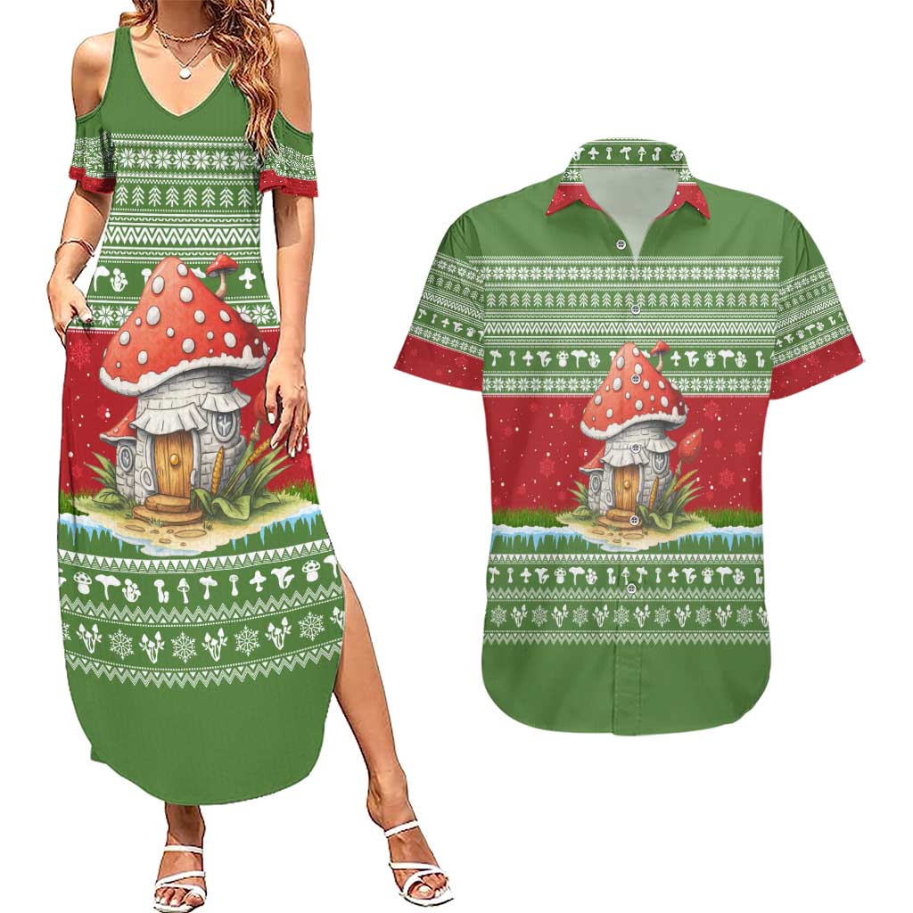 Christmas Mushroom House Couples Matching Summer Maxi Dress and Hawaiian Shirt Xmas Holiday Patterns - Wonder Print Shop