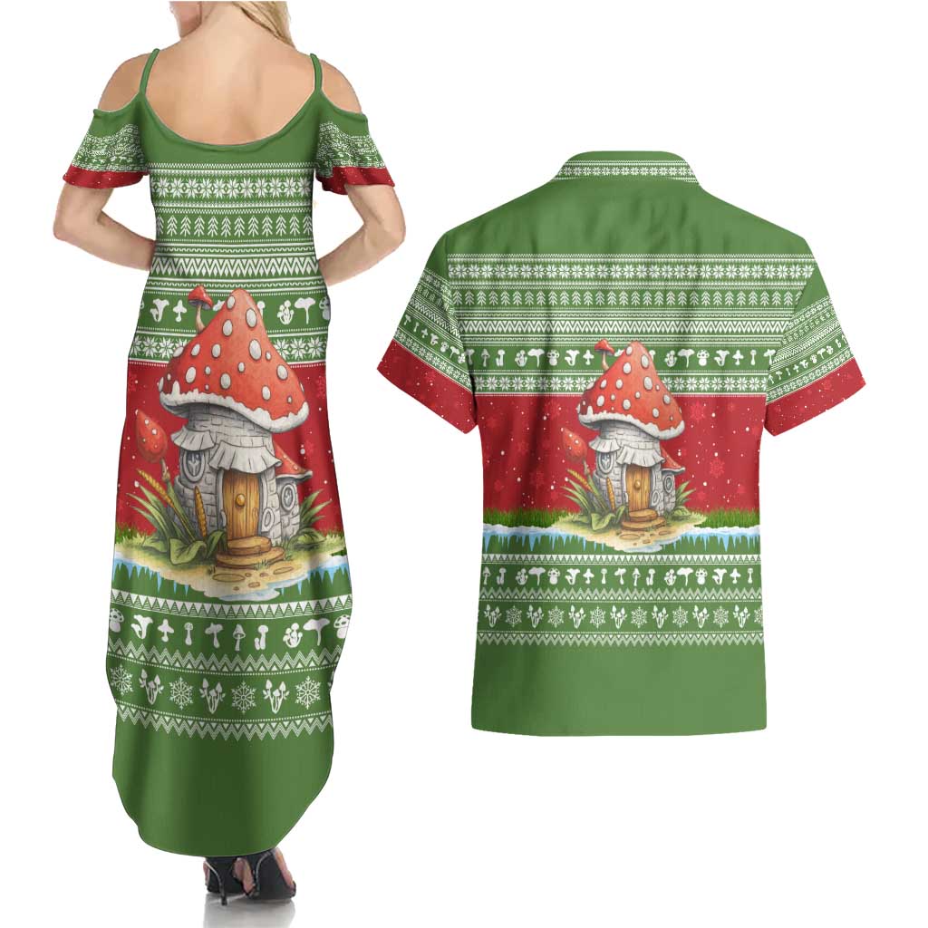 Christmas Mushroom House Couples Matching Summer Maxi Dress and Hawaiian Shirt Xmas Holiday Patterns - Wonder Print Shop
