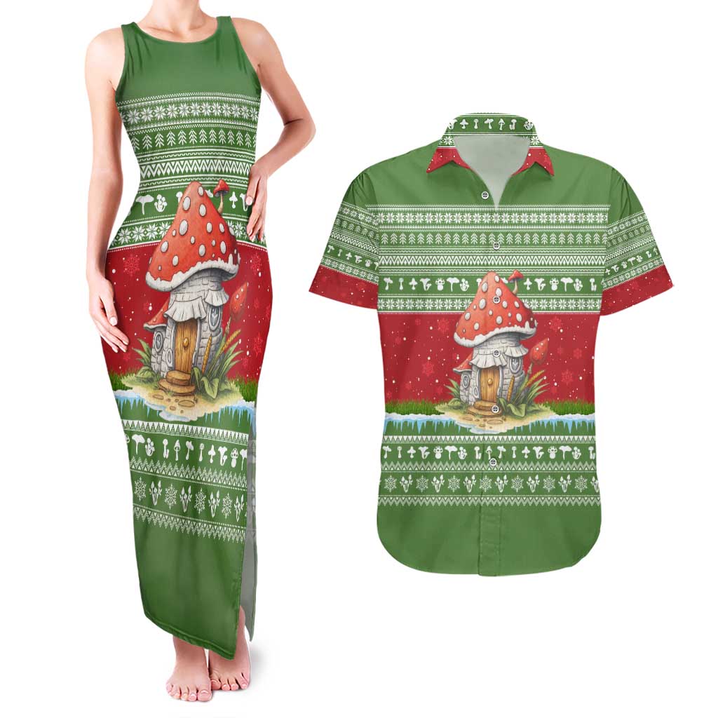Christmas Mushroom House Couples Matching Tank Maxi Dress and Hawaiian Shirt Xmas Holiday Patterns - Wonder Print Shop