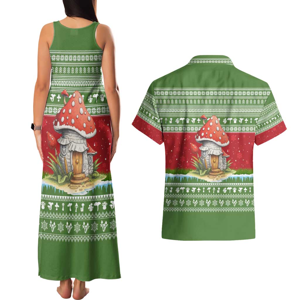 Christmas Mushroom House Couples Matching Tank Maxi Dress and Hawaiian Shirt Xmas Holiday Patterns - Wonder Print Shop