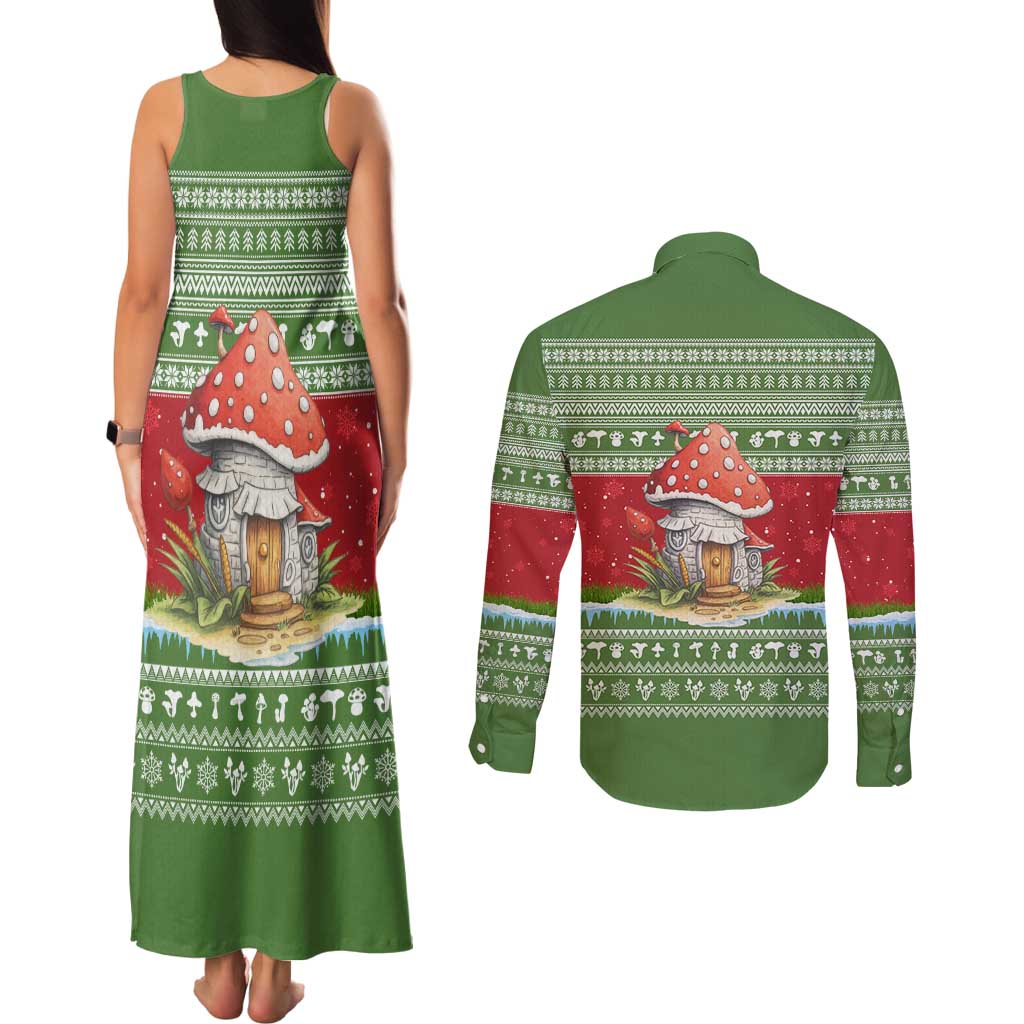 Christmas Mushroom House Couples Matching Tank Maxi Dress and Long Sleeve Button Shirt Xmas Holiday Patterns - Wonder Print Shop
