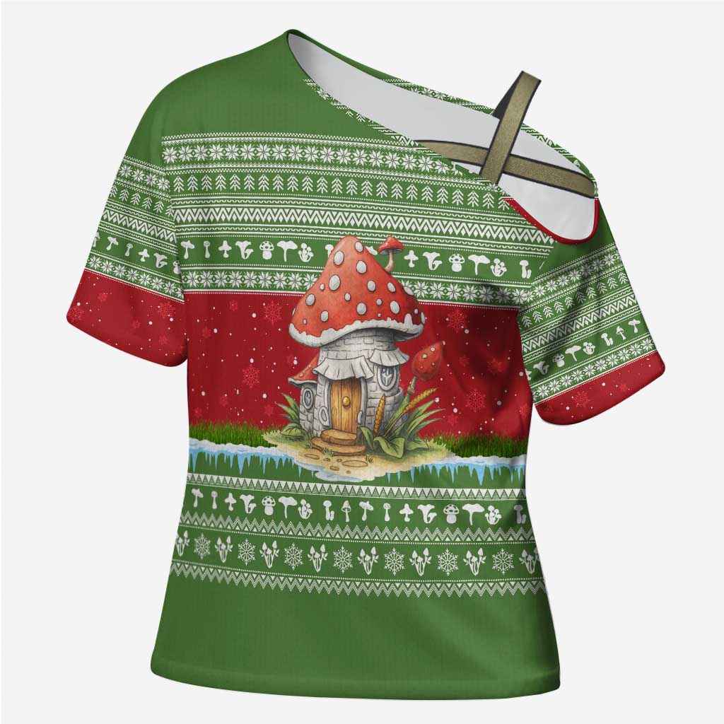Christmas Mushroom House Cross Shoulder Shirt Xmas Holiday Patterns - Wonder Print Shop