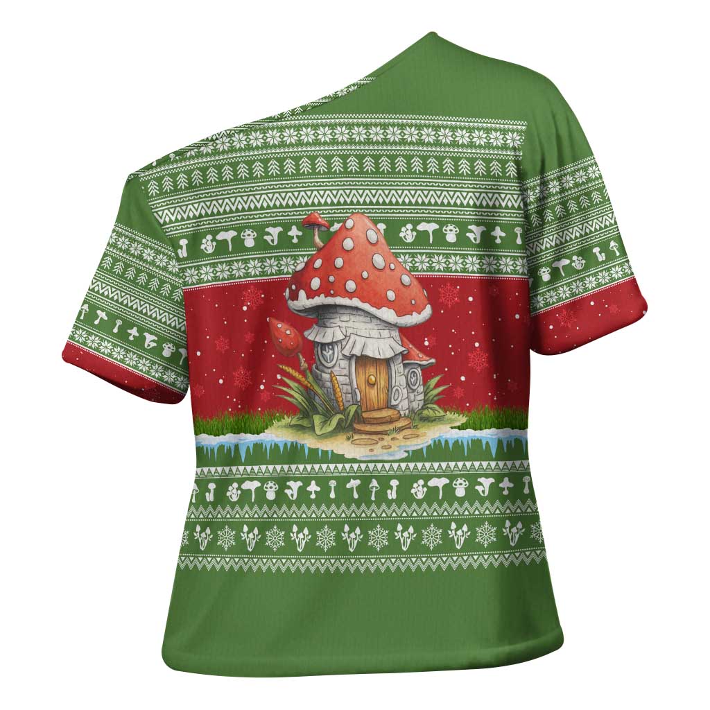 Christmas Mushroom House Cross Shoulder Shirt Xmas Holiday Patterns - Wonder Print Shop
