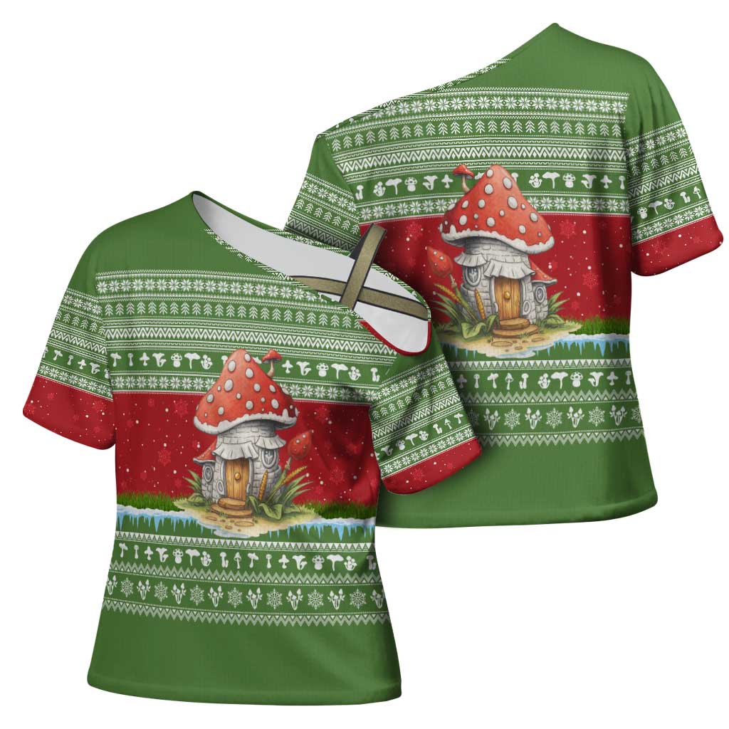 Christmas Mushroom House Cross Shoulder Shirt Xmas Holiday Patterns - Wonder Print Shop