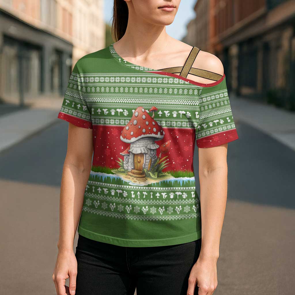 Christmas Mushroom House Cross Shoulder Shirt Xmas Holiday Patterns - Wonder Print Shop