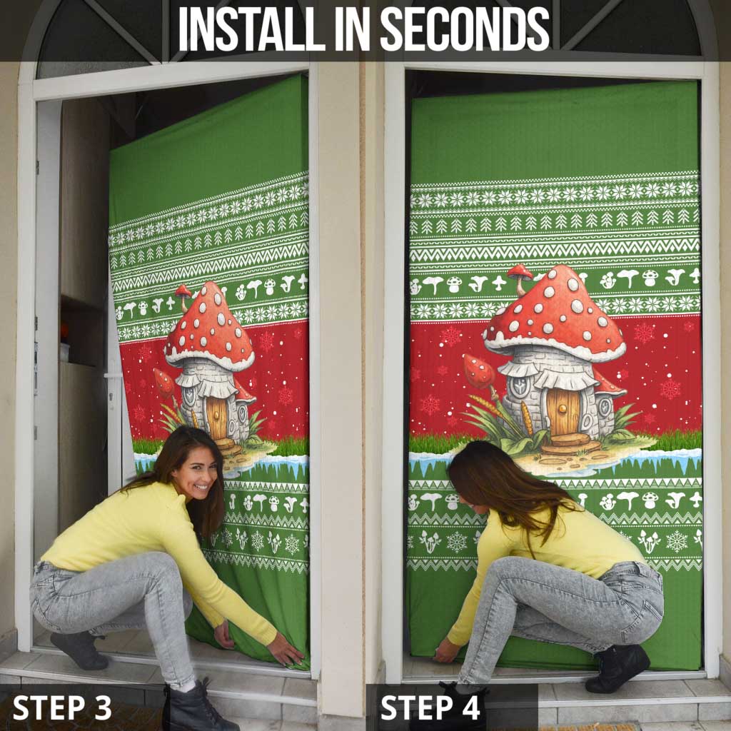 Christmas Mushroom House Door Cover Xmas Holiday Patterns - Wonder Print Shop